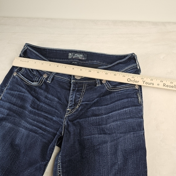 Silver Jeans W29 L31 Suki Mid Rise Slim Boot Dark womens wash denim thick stitch - Picture 13 of 13